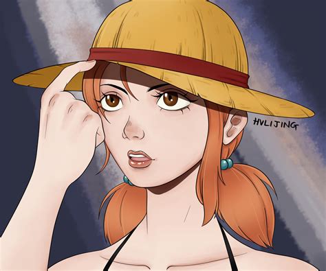 Screencap Redraw Of Nami Wearing Luffys Hat Because Im A Sucker For Her