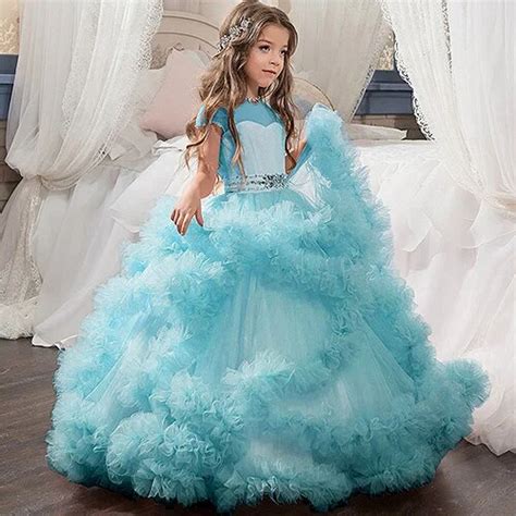 Aibaowedding Fancy Puffy Pink Pageant Dresses For Girls Long Kids Ball