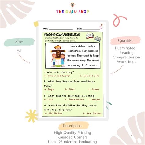 Reading Comprehension Worksheet Laminated Shopee Philippines