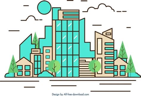 Green City Drawing Free Vector Download 98842 Free Vector For