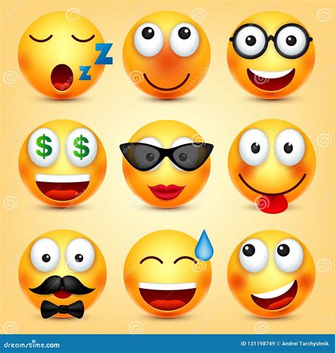 Smileyemoticons Set Yellow Face With Emotions Facial Expression 3d