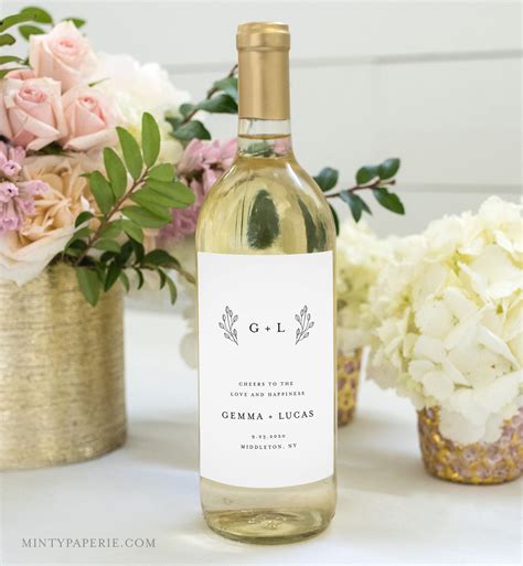 Monogram Wine Bottle Label Template Minimalist Wedding Wine Favor 100