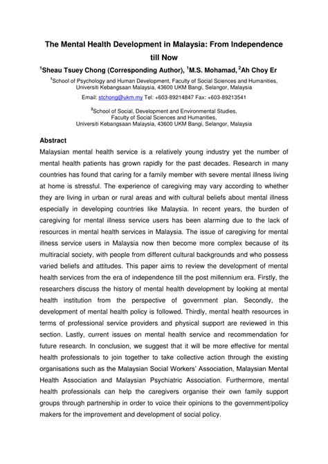 Worried about unsatisfactory quality mental health clinics services? (PDF) The Mental Health Development in Malaysia: History ...