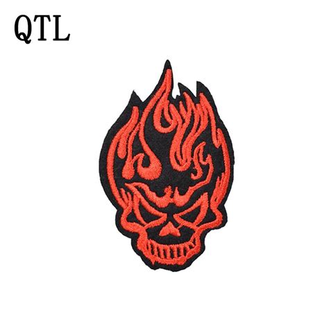 5pcs Fire Skull Patches Punk Badges For Clothing Iron Embroidered Patch