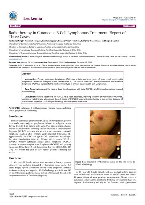 Pdf Radiotherapy In Cutaneous B Cell Lymphomas Treatment Report Of