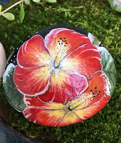 Hand Painted Hibiscus Stone Etsy