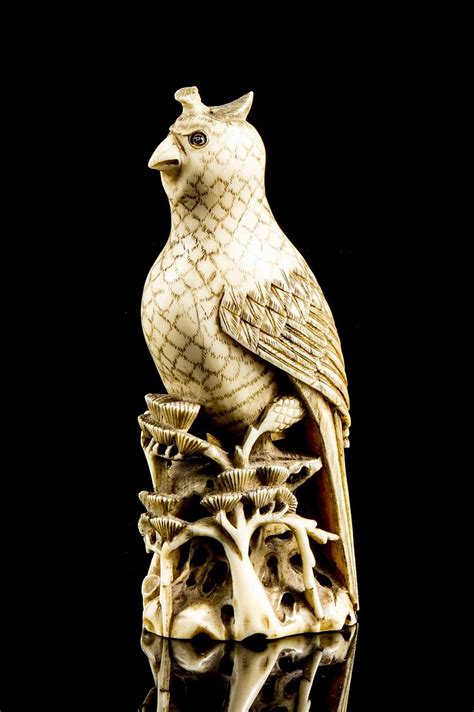 Lot A Japanese Ivory Carving Of A Bird Height 4 38 In 111 Cm