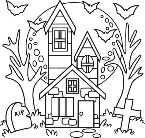 Haunted House Halloween Coloring Page For Kids 8208276 Vector Art At