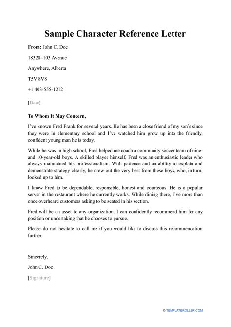 Character Reference Letter Template Download Free Documents For Pdf Gambaran