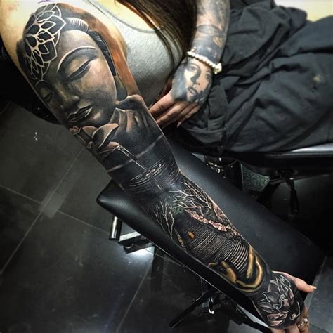 Maybe you would like to learn more about one of these? Buddha Sleeve with Steps, Lotus Flower & Water | Best tattoo design ideas