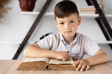 Portrait Of A Schoolboy Boy Sitting In The Classroom At The Table