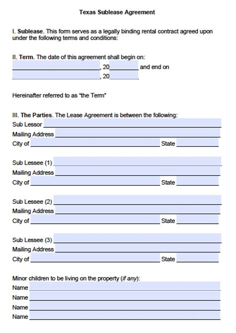This agreement oversees obligations the couple have together, including a lease. Free Texas Sublease Agreement Template | PDF | Word (.doc)