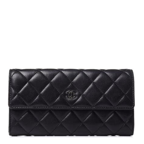 Chanel Lambskin Quilted Large Gusset Flap Wallet Black 754622