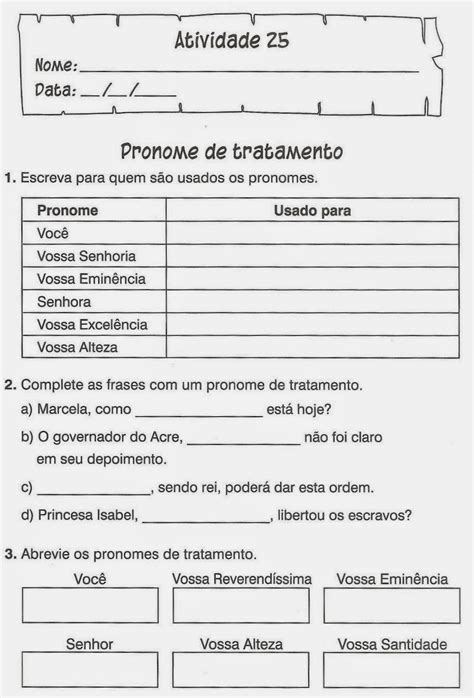 Atividades Com Pronomes Pessoais Para 4o Ano