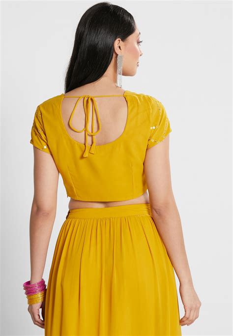 Buy Indya Yellow Indya X Shraddha Kapoor Embroidered Back Tie Crop Top