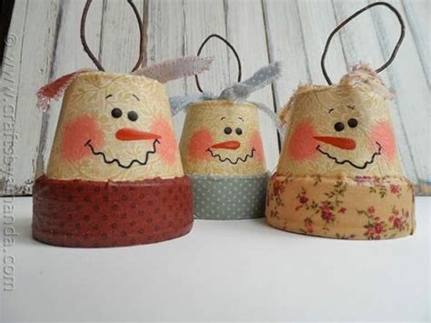Vintage Clay Pot Snowman Ornaments Crafts By Amanda