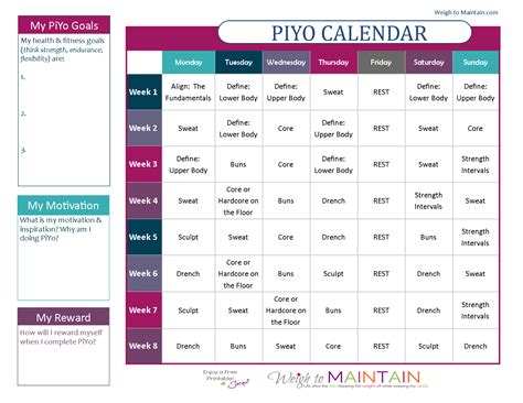 Is piyo good for beginners? Printable PiYo Calendar and Workout Schedule — PLAN A ...