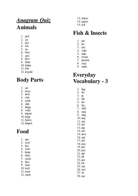 Anagram Quizzes Free Printable Printable Templates