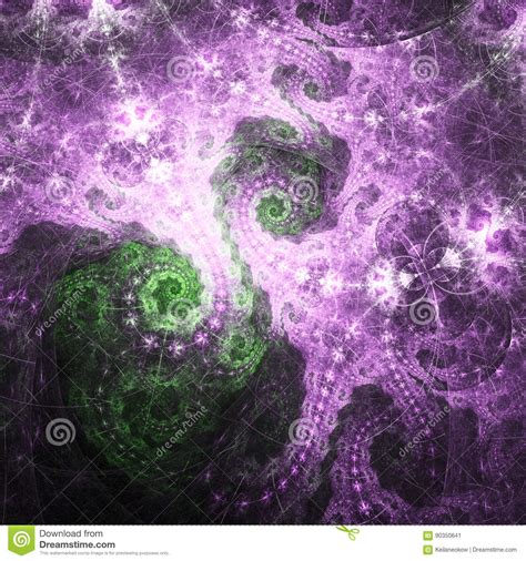 Shiny Purple And Green Fractal Spirals Stock Illustration