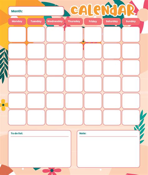 Printable Blank Monthly Calendar Template