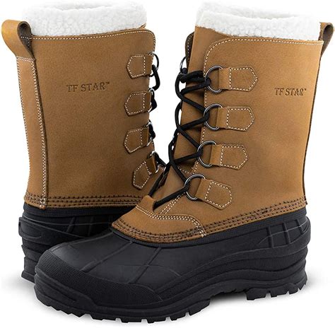 Mens Leather Waterproof Winter Snow Skid Bootsclassic Felt Lined Warm