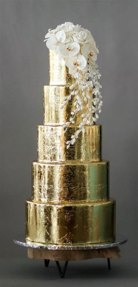 50 Artistic Masterpiece Wedding Cakes Gold Cake With Sugar Orchids