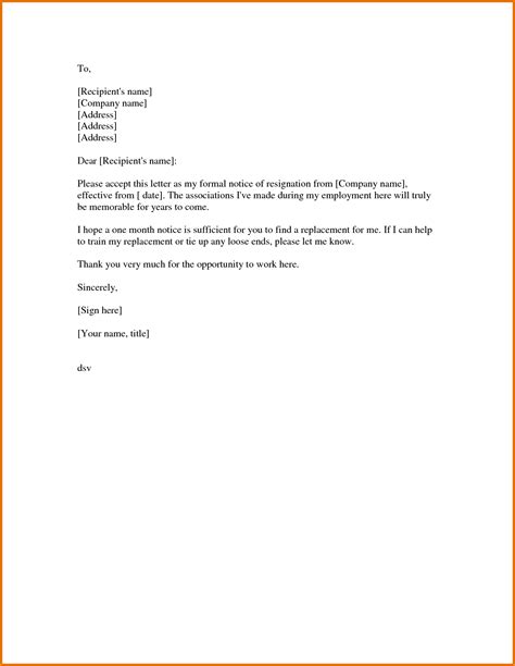 Formal Resignation Letter Sample With Notice Period Printable Receipt