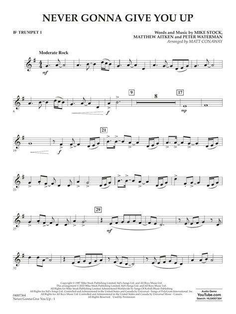 Never Gonna Give You Up Arr Matt Conaway Bb Trumpet Sheet Music Rick Astley Concert Band