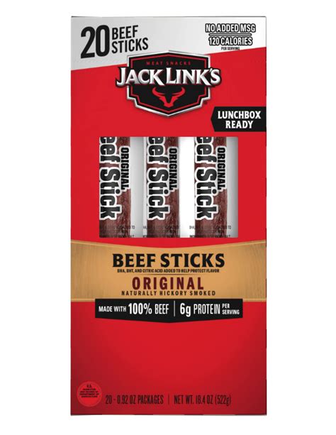 Jack Links Beef Sticks Original Protein Snack Meat Stick With 6g Of Protein Made With 100