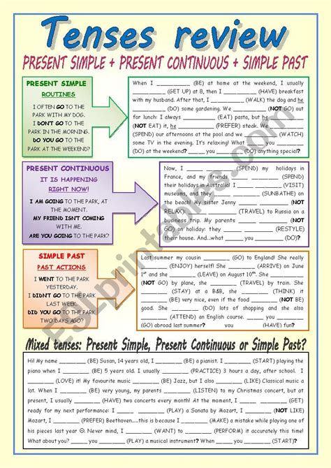 Tenses Revision Interactive Worksheet English Tenses Exercises