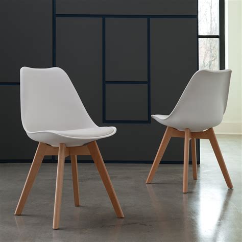 Ofm Mid Century Modern 2 Plastic Molded Dining Chairs Vinyl Cushion
