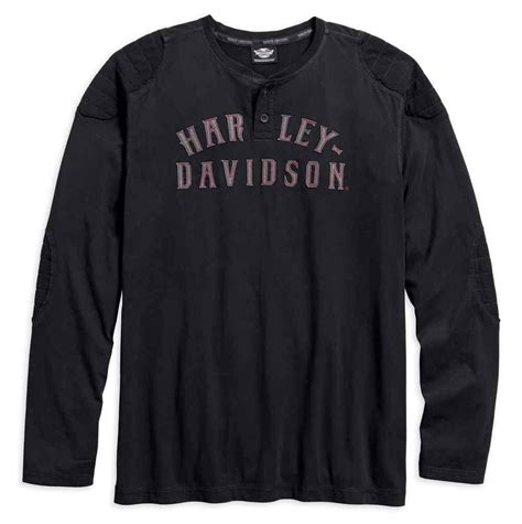 Harley Davidson® Mens Quilted Accent Long Sleeve Henley Shirt Black