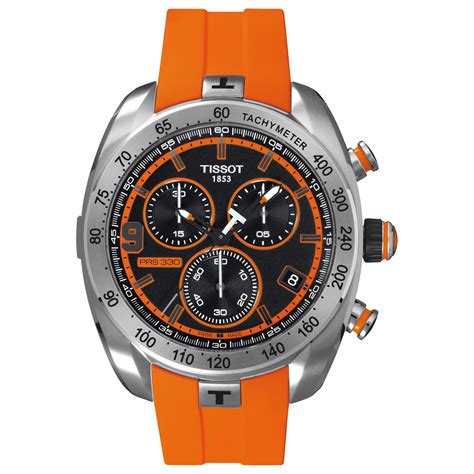 lyst tissot mens swiss chronograph prs330 orange rubber strap 44mm in orange for men
