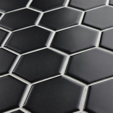 Elitetile Retro Hexagon 2 X 2 Porcelain Mosaic Tile In Matte Black