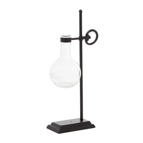 Litton Lane Clear Beaker Glass Decorative Vase With Black Metal Stand 20782 The Home Depot