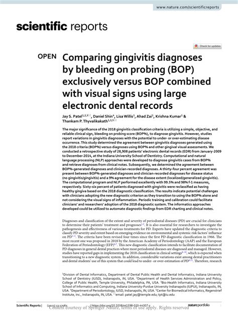 Pdf Comparing Gingivitis Diagnoses By Bleeding On Probing Bop