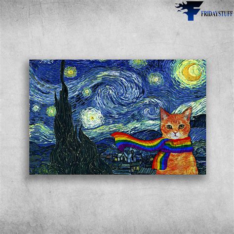 Cat Starry Night Painting Van Gogh Fridaystuff