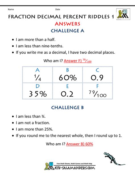 An Answer Sheet With Numbers And Symbols For Fractions Which Are