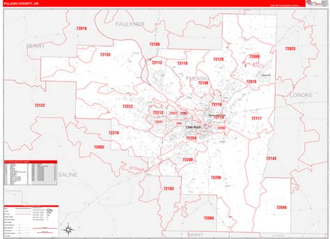 Pulaski County Ar Zip Code Wall Map Red Line Style By Marketmaps