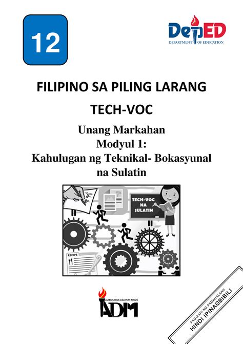 Fil 12 Filipino Tech Voc Q1 Mod1 Wk1 Filipino Sa Piling Larang Tech