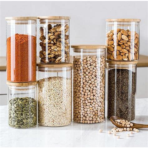 Set Of 12 Pcs Glass Jar With Bamboo Lid Spice Jar Sealed Jar Etsy