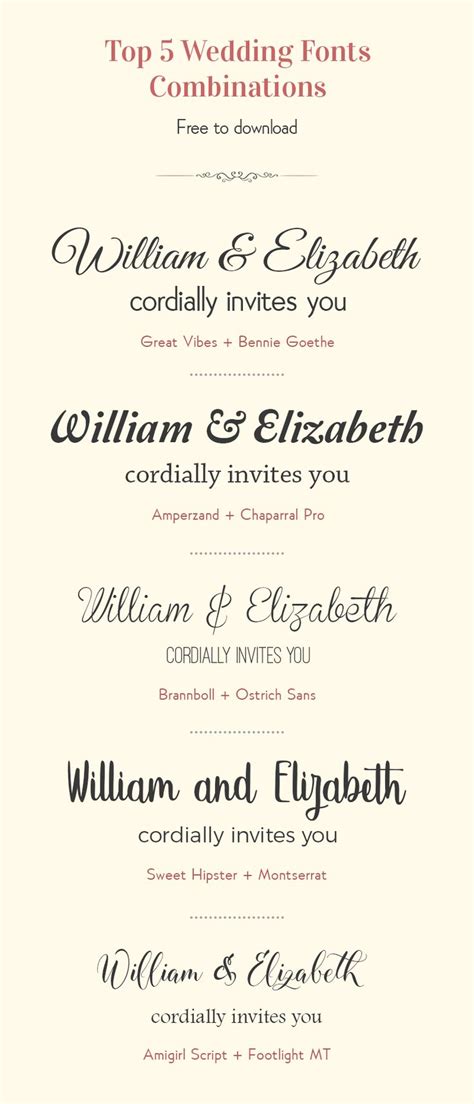Top 5 Wedding Font Combinations Wedding Fonts Wedding Fonts