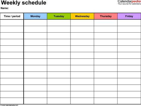 Weekly calendar template
