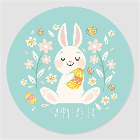 Elegant Happy Easter Bunny Sticker Seal Zazzle Happy Easter Bunny