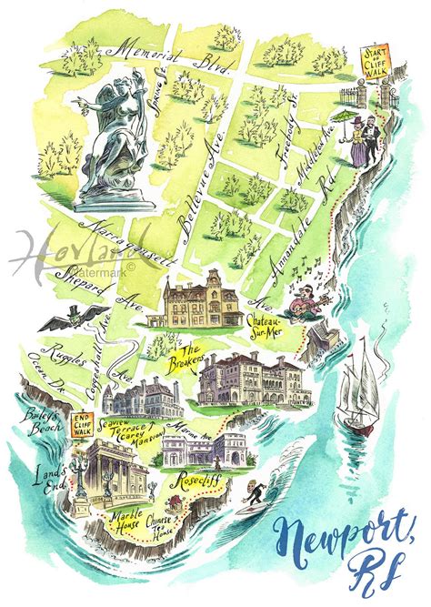 Newport Rhode Island Print Map Of Newport Rhode Island Etsy