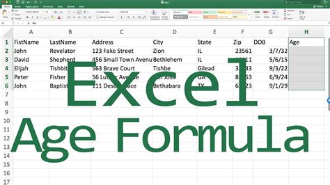 Age Formula For Microsoft Excel Youtube