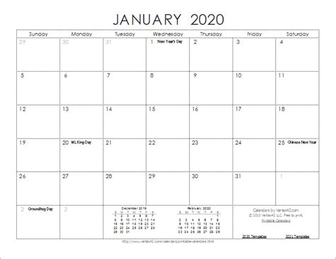 Free Printable Calendar Template 2020 Card Template