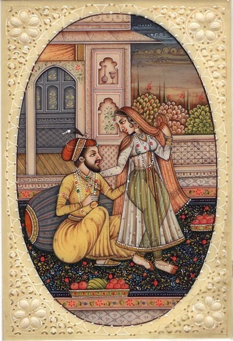 Mughal Indian Empire Miniature Painting Handmade Watercolor Mogul Harem