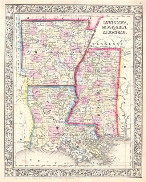 1864 Mitchell Map Of Louisiana Mississippi And Arkansas Photograph By