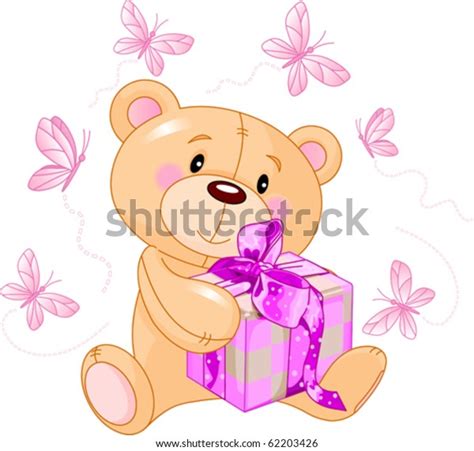 Cute Teddy Bear Sitting With Pink T Box